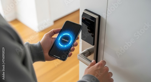 Using smartphone app to unlock smart door lock for keyless entry