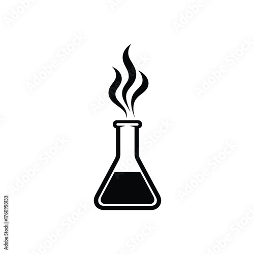 Black laboratory flask emitting smoke science chemistry icon