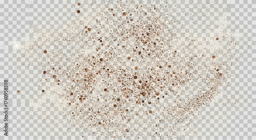 A detailed image of dispersed coffee grounds showcases a close-up texture, providing the look and feel of instant coffee powder. vector illustration overlay