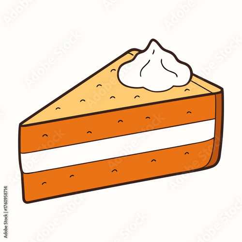 Slice of pumpkin cake with cream on top and colorful layers  