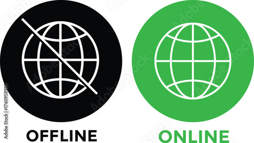 Internet connection status icon set. Online and Offline Internet Connection Icon set. showing online, offline, no signal, and connected network states. 
