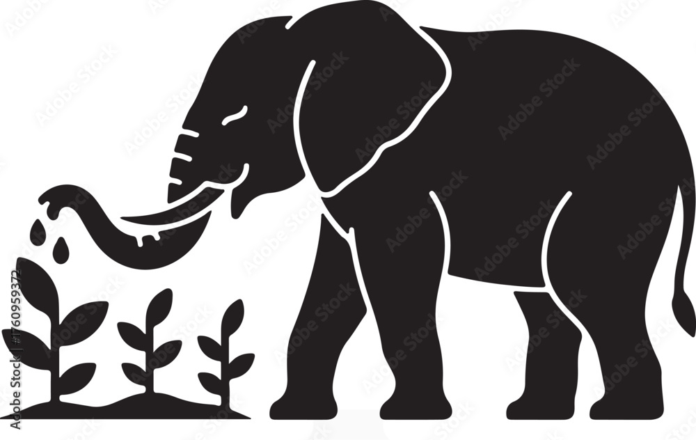 Obraz premium Elephant Nurturing Young Plants with Water
