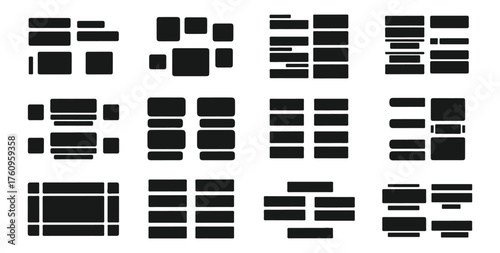 Abstract geometric arrangement of rectangular blocks in grid layouts