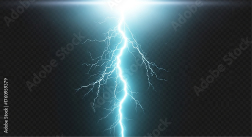 A vibrant, energetic depiction of lightning illuminating a dramatic nighttime skyscape. Capturing the awesome raw power of electrical discharge. vector illustration overlay