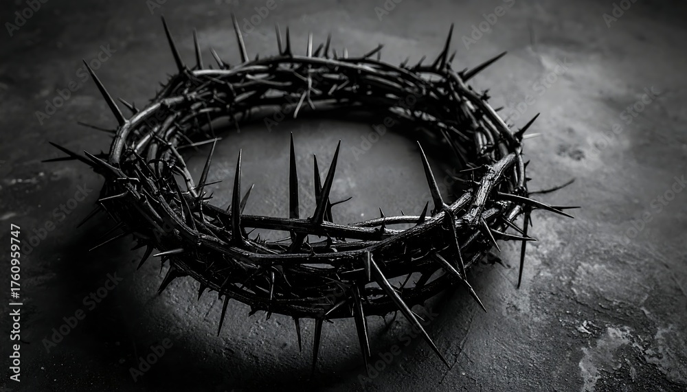 Fototapeta premium Dark, monochromatic close-up of a crown of thorns