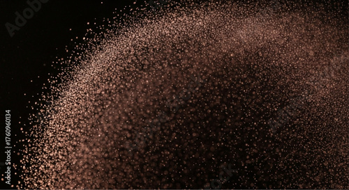 A dynamic swirl of dark, rich coffee powder suspended mid-air against a black backdrop, showcasing the natural textures and aromatic essence of the brew. vector illustration overlay