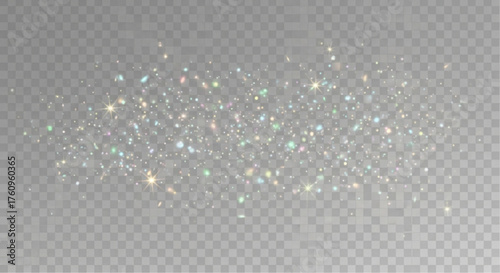 A dazzling display of iridescent light particles, creating a sense of magic and wonder. A mesmerizing collection of glowing specks sparkles across the scene. vector illustration overlay