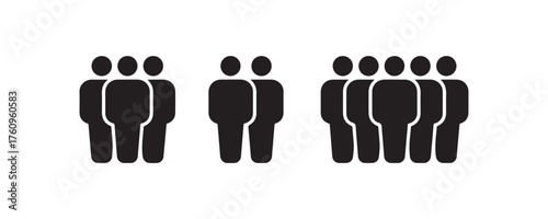 Black and White Showing Three Groups of People, Different Sizes and Shapes