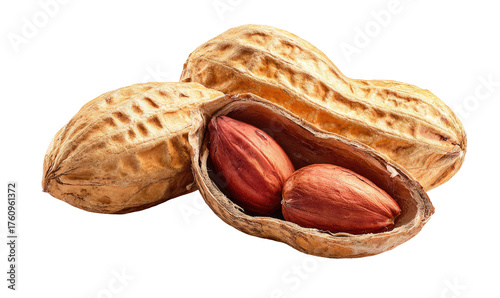 Close-up of peanuts in shells, one split open