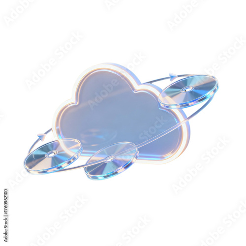 Cloud Sync Icon – Glossy Translucent Orbit Discs on Transparent Background