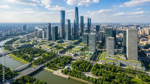 Aerial View of Moscow City Business Center Skyscrapers.