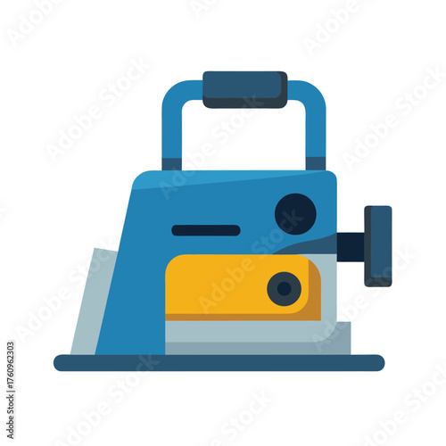 Blue and Yellow Electric Planer on White Background Keywords: planer, electric planer