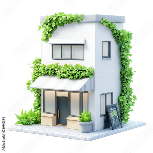 Modern Eco Friendly Building with Green Plants Isolated on Transparent Background