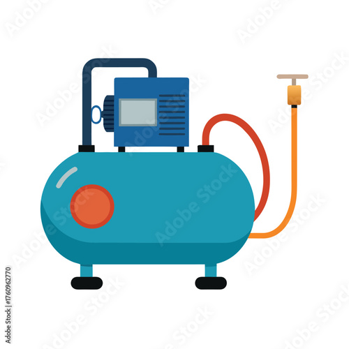 Blue Air Compressor with Orange Hose and Nozzle pump