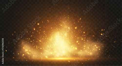 A captivating visual, depicting a luminous explosion of golden light, emitting sparks and a soft, ethereal glow against a dark backdrop. vector illustration