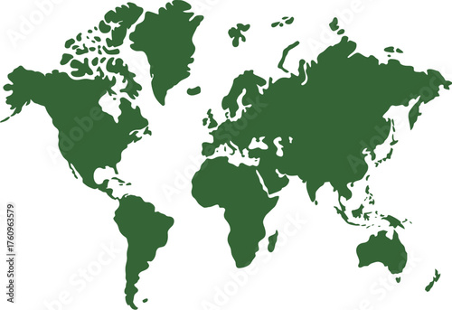 A minimalist vector illustration of the world map in a striking green hue, symbolizing global connectivity and environmental awareness