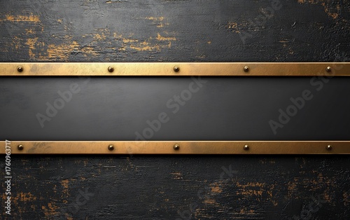 Textured black surface with two distressed gold bands and rivets