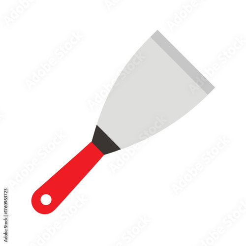 Flat design putty knife with red handle on white background Keywords: putty knife, scraper