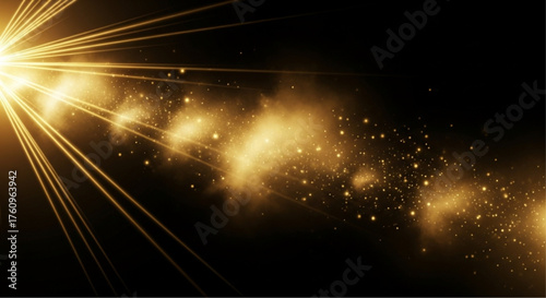 Golden ray burst forth against a dark background, a visually striking abstract design, full of luminosity and dynamism. vector illustration