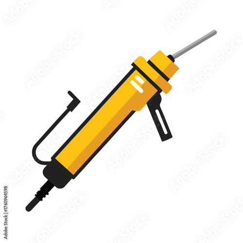 Flat icon of a yellow pneumatic drill Keywords: drill, jackhammer, pneumatic, tool, construction