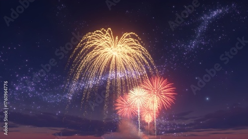 Beautiful colorful fireworks display in the night sky for celebration moment