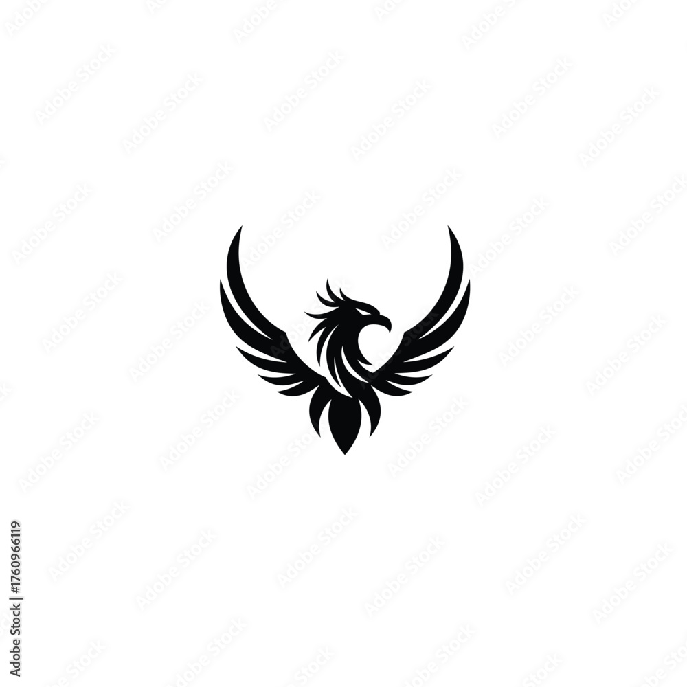 Obraz premium Black phoenix bird silhouette spread wings vector graphic