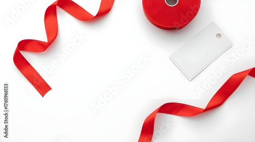 Christmas Gift Tags and Ribbon Isolated on White Background

