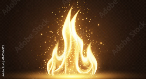 A digital artwork of a mesmerizing flame dancing, casting a warm and inviting light against a dark background, evoking a sense of both raw energy and ethereal beauty. vector illustration