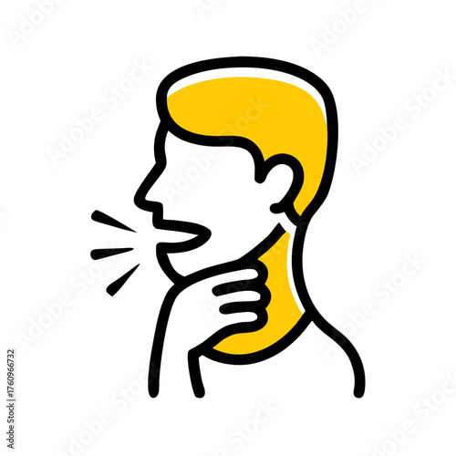 A clear icon of a person with a sore throat, holding their neck and showing discomfort. Ideal for health or medical blogs.