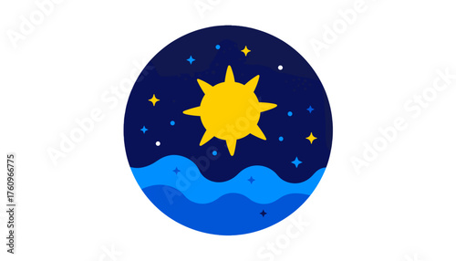 Winter solstice moon and sun glowing in starry night, on the transparent background, celestial harmony