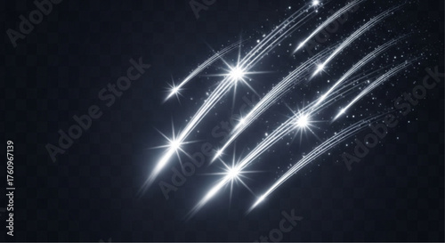 A mesmerizing display of celestial light streaks across the night sky, capturing the awe-inspiring beauty of a meteor shower. vector illustration