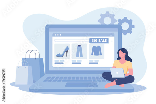 Wallpaper Mural Woman shopping online for fashion items on laptop a creative digital marketing concept Torontodigital.ca