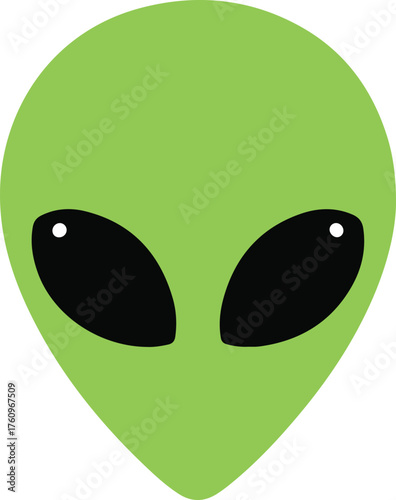 Green extraterrestrial alien head face, minimalist flat design vector illustration