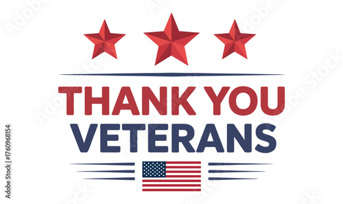 Veterans Day tribute with red stars, bold “Thank You Veterans” text, and stylized American flag—honoring U.S. military service and pride