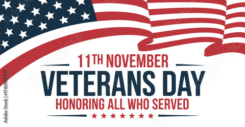 Veterans Day tribute with American flag design and bold commemorative text—honoring U.S. military service on 11th November with patriotic pride