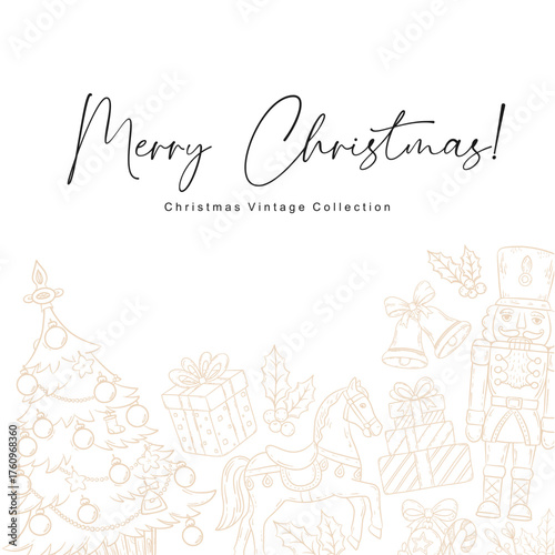 Christmas Lineart Border with christmas tree and Gifts