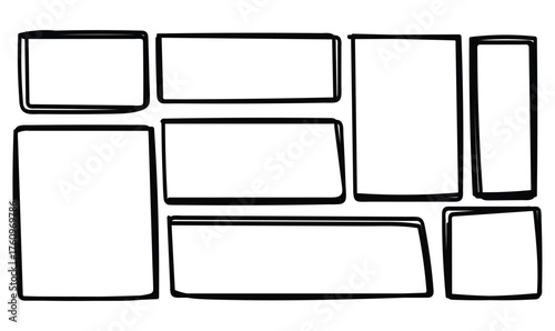 Vector art of assortment of handdrawn rectangular frames and boxes isolated on a