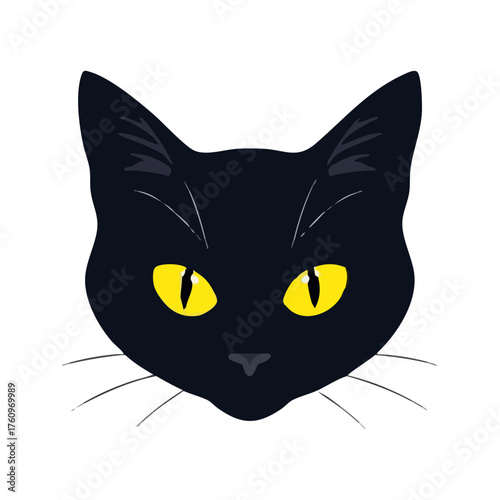 Black cat face with yellow eyes – spooky Halloween vector illustration