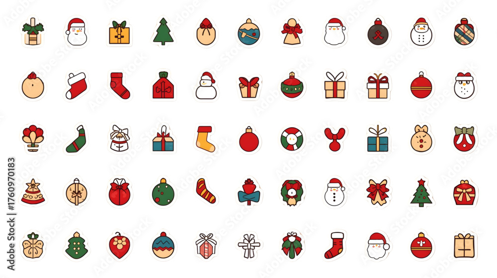 Naklejka premium Christmas and Holiday Hand-Drawn Sticker Icon Set