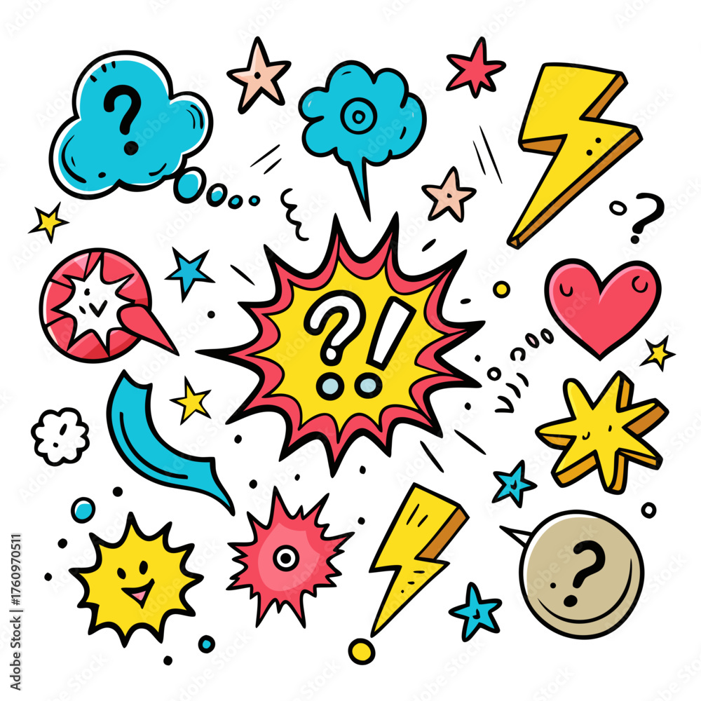 Fototapeta premium Comic Book Speech Bubbles and Symbols with Question Marks Keywords: comic, speech bubble