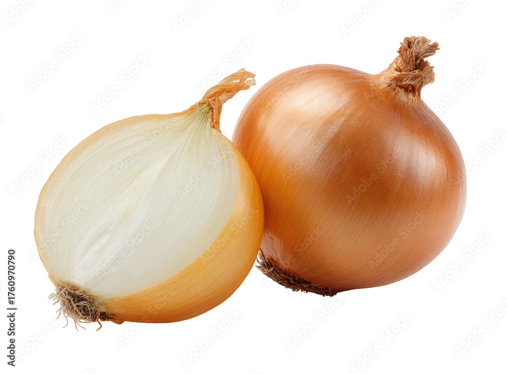 Fototapeta premium Close-up of two whole and half onions