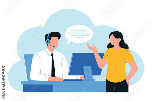 Customer service team collaborating and assisting clients in a modern office environment with technology