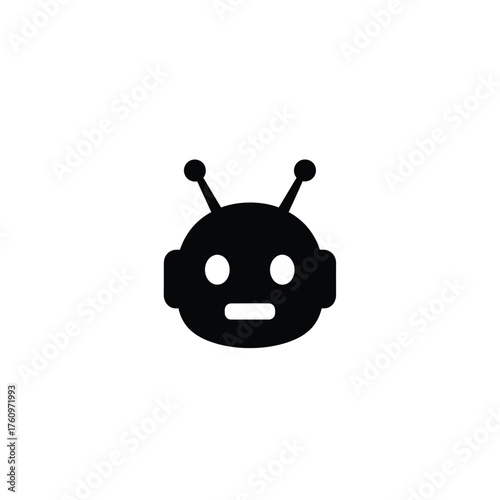 Black robot head icon with antennae white