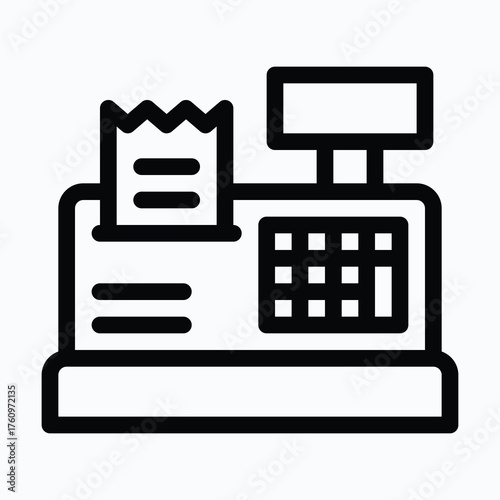 Cash Register Machine Showing Discount Percentage – Retail Checkout, Payment Terminal, and Store Sale Transaction Concept, Isolated Lineal Style Vector Icon