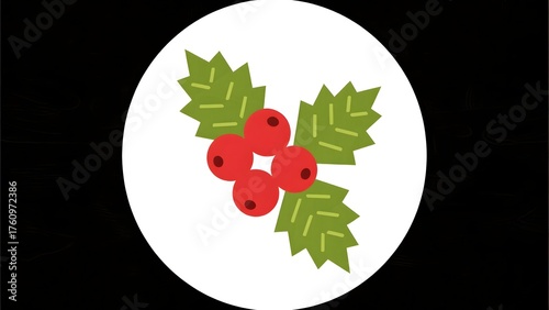 Red berries with green leaves in circle