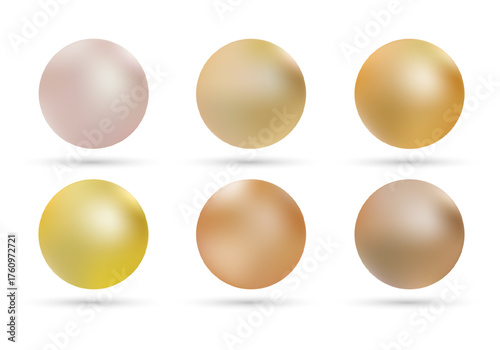 Set of six colorful pearls in warm shades on a white background. Eps 10