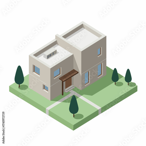 Isometric Detailed Contemporary House Modern Minimalist Building Architecture