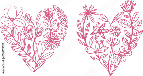 Heart Shaped Floral Pattern Pink Illustration