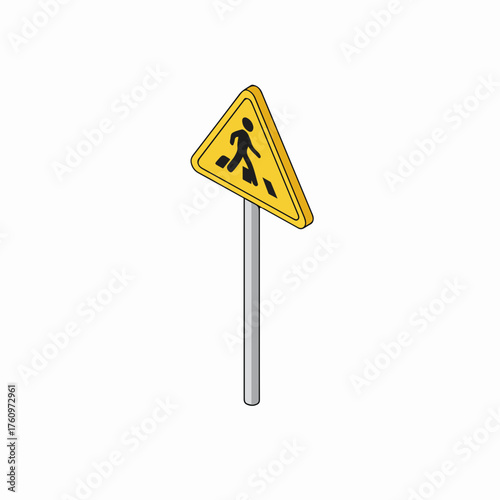 Isometric Detailed Pedestrian Crossing Yellow Signage for Road Safety Awareness