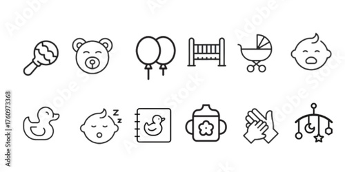 Baby care editable stroke outline icons set 